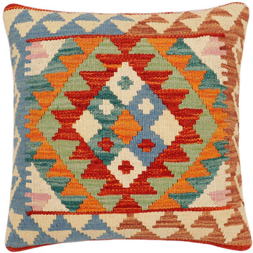 handmade Traditional Pillow Rust Blue Hand-Woven SQUARE 100% WOOL  Hand woven turkish pillow  2 x 2